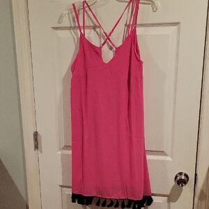 Strut & Bolt Pink Strappy Slip Dress with Tassel Hem